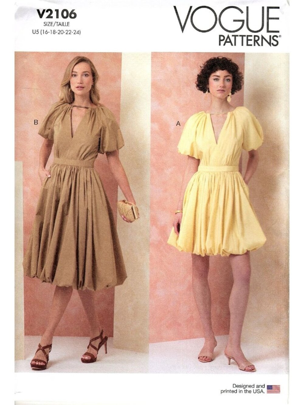Vogue Patterns V2106 Womens 16 to 24 Bubble Hem Dress Uncut Sewing Pattern